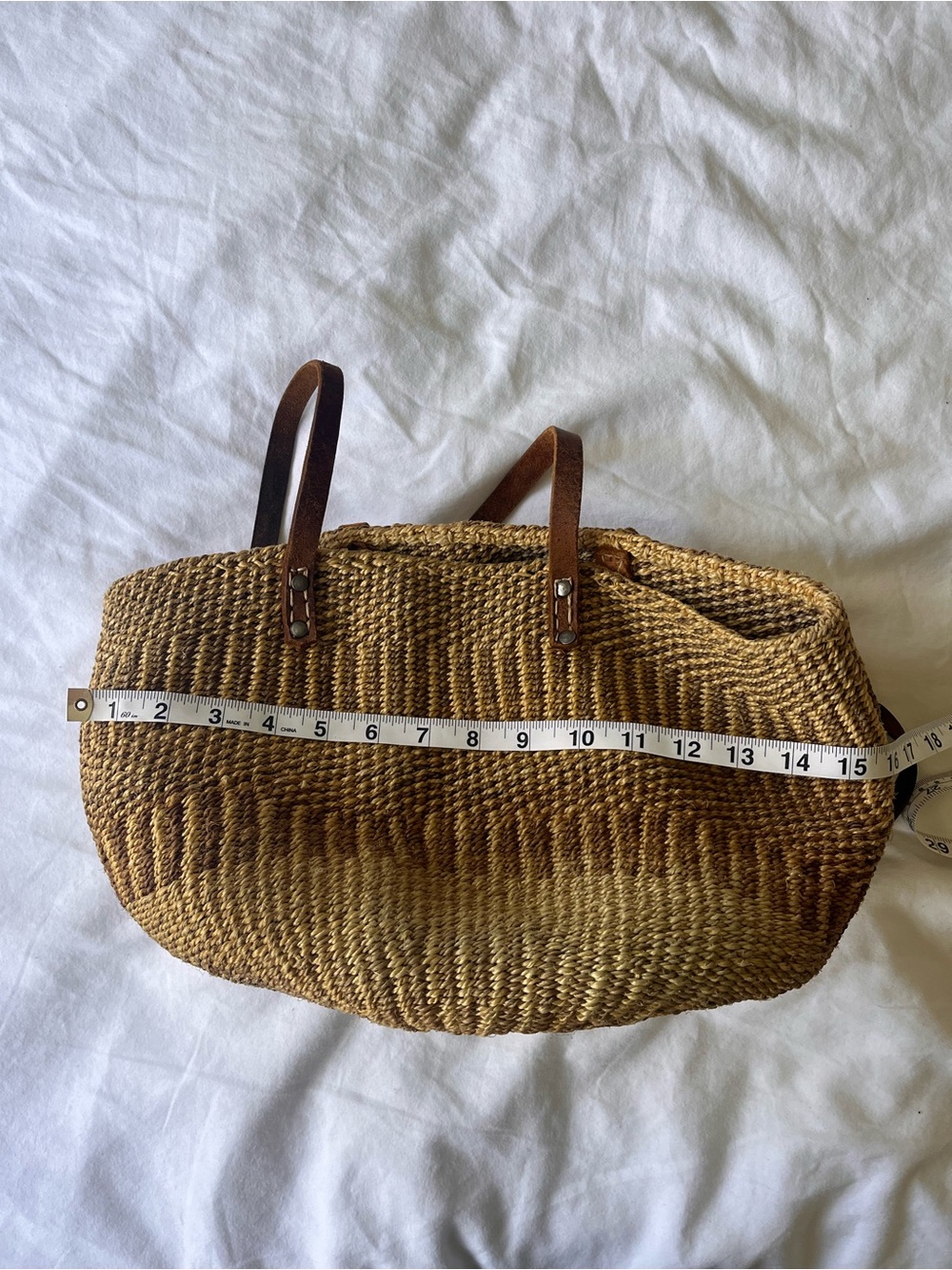 Vintage Jute Sisal Tote Neutral Tones - Picture 5 of 6